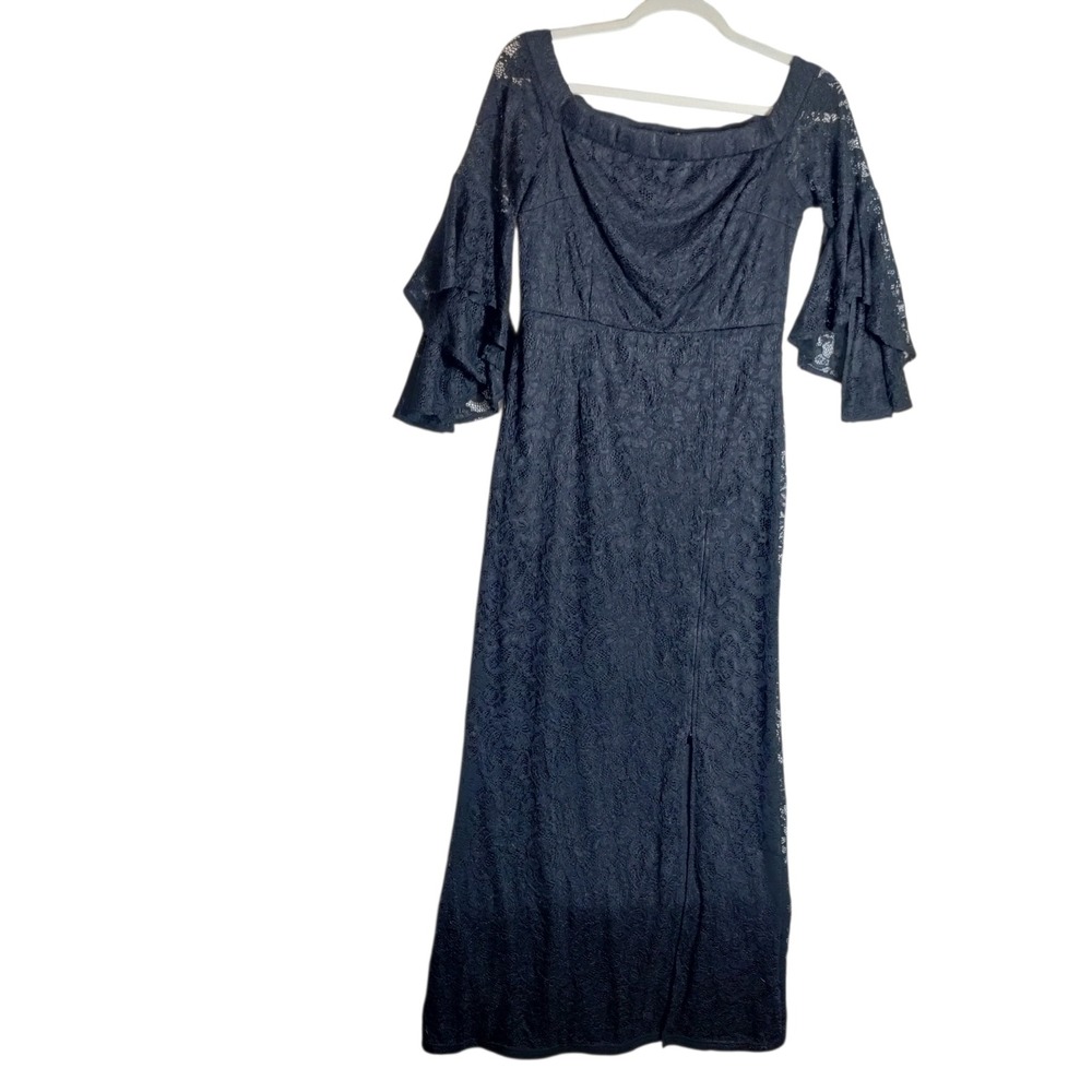Black Lace Off The Shoulder Maxi Dress Tiered Bell Sleeve dress witchy goth